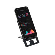 Custom Branded RCS Recycled Plastic Foldable Phone Stand in Black from Total Merchandise