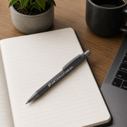 Lifestyle image of the Ergo GRS Recycled Aluminium Ballpens by Total Merchandise
