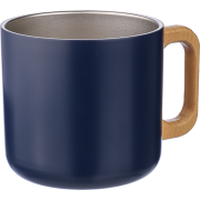 Promotional 400ml Recycled Double Walled Mug with Wooden Handle in Blue from Total Merchandise