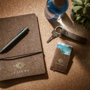 Lifestyle image of the Recycled Leather Keyrings with a design from Total Merchandise