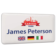 Promotional White Metal Staff Name Badges Printed with Names and Logo from Total Merchandise