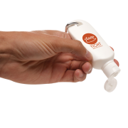 Customisable 30 SPF Carabiner Sun Cream in White branded with your logo from Total Merchandise
