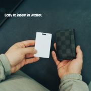 Lifestyle image of the Rechargeable Ultra-Thin Recycled Finder Card from Total Merchandise