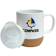 Customisable White Derwent Travel Mug with Cork Base in White printed with your company logo