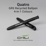 Personalisable Quatro 4-in-1 Recycled Ballpen in Black branded with your logo from Total Merchandise