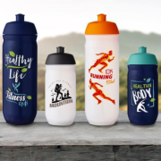 Lifestyle image 500ml HydroFlex™ Frosted Squeezy Sports Bottles in a group