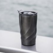 Lifestyle image of the BrandCharger Recycled Stainless Steel Travel Mug in Gunmetal Grey