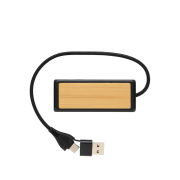Promotional Recycled Plastic & Bamboo Dual USB Hub in Black/Natural from Total Merchandise