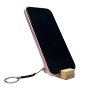 Customised Bamboo Phone Stand Keyring in Bamboo branded with your logo from Total Merchandise