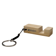 Personalised Bamboo Phone Stand Keyring in Bamboo branded with your logo from Total Merchandise