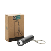 Logo Printed Flash Recycled Aluminium Torch Keyring in Black branded from Total Merchandise