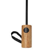 Close up of the handle of the rPET Wood Mini Auto Open Umbrella with a design from Total Merchandise