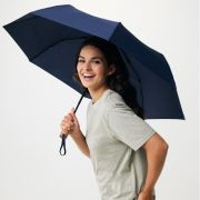 Lifestyle image of the rPET Wood Mini Auto Open Umbrella with a design from Total Merchandise