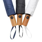 Lifestyle image of the rPET Wood Mini Auto Open Umbrella with a design from Total Merchandise