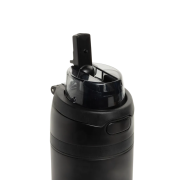 Close up of the Omni Sip Recycled Lockable Bottle in Black from Total Merchandise