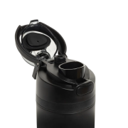 Close up of the Omni Sip Recycled Lockable Bottle in Black from Total Merchandise