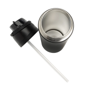 Close up of the Omni Sip Recycled Lockable Bottle in Black from Total Merchandise