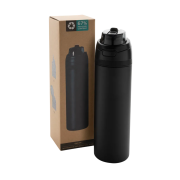 The Close up of the Omni Sip Recycled Lockable Bottle in Black from Total Merchandise in a Box