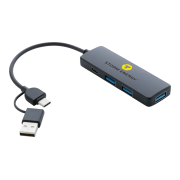 Customisable Recycled Plastic USB & USB-C Hub in Black printed with your logo from Total Merchandise