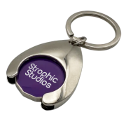 Branded Wishbone Printed Metal Trolley Coin Keyring in Silver from Total Merchandise