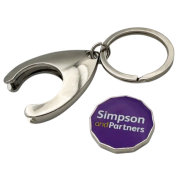 Promotional Wishbone Printed Metal Trolley Coin Keyring in Silver from Total Merchandise