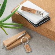 Personalisable Cork & Metal Strap Keyring in Natural printed with your logo from Total Merchandise