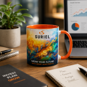 Lifestyle image of the Cambridge Dual Colour Mugs by Total Merchandise
