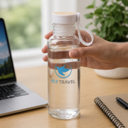Lifestyle image of the 600ml Bottle with Bamboo Lid by Total Merchandise