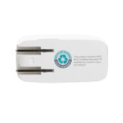 Promotional Recycled Plastic Travel Charger with USB-C in White from Total Merchandise