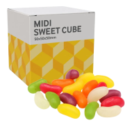 Promotional Jelly Beans Midi Sweets Cube in White branded with your logo from Total Merchandise