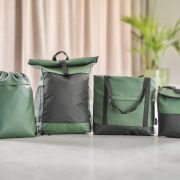 Lifestyle image of the rPET Polyester Tote Bag in Green with your logo from Total Merchandise