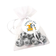 Promotional Chocolate Football Organza Bags in White branded with your logo from Total Merchandise