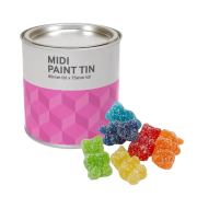 Custom Branded Fizzy Vegan Bears in Paint Tin in White printed with your logo from Total Merchandise