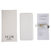 Packaging and cable from the Eco Pro 10,000mAh Powerbank in White from Total Merchandise