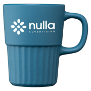 Front view of custom branded Ceramic Matte Finish Fluted Mug in steel blue