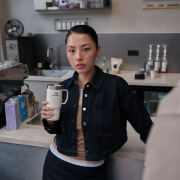 Lifestyle image of the Stanley Everyday Suburban Recycled Mug in Cream