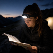 Lifestyle image of the LED rechargeable head torch by Total Merchandise