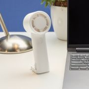 Logo Printed Recycled Plastic Rechargeable Twist Portable Fan in White from Total Merchandise