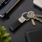 Lifestyle image of the Leather Executive Keyring by Total Merchandise