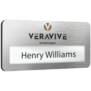 UK Printed Metal Window Staff Name Badges in Silver Grain from Total Merchandise