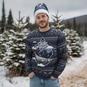 Logo Branded All Over Print Christmas Hat with white pom pom from Total Merchandise