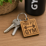 Lifestyle image of the Square Bamboo Keyring Keyring by Total Merchandise