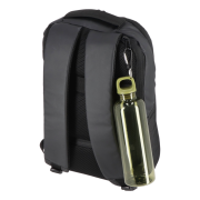 Image of the Transparent R-PET 750ml Water Bottle by Total Merchandise clipped onto the backpack