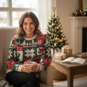 Custom Printed S-M Christmas Knitted Jumper in Beige printed with your logo from Total Merchandise