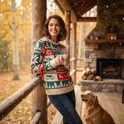 Logo Printed S-M Christmas Knitted Jumper in Beige printed with your logo from Total Merchandise
