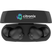 Top view and print on the logo Belkin SoundForm Rhythm True Wireless Earbuds by Total Merchandise