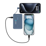 Image showing Belkin Power Bank With Integrated Cable charging two mobiles at the same time