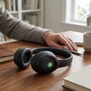 Lifestyle image of the Noise Cancelling Over Ear Wireless Headphones branded by Total Merchandise