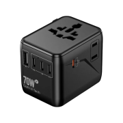 Custom Branded 70W GAN Universal Travel Adapter with USB-C in Black from Total Merchandise