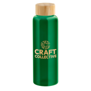 Promotional Coloured Borosilicate Glass Bottle with Bamboo Lid in Green from Total Merchandise